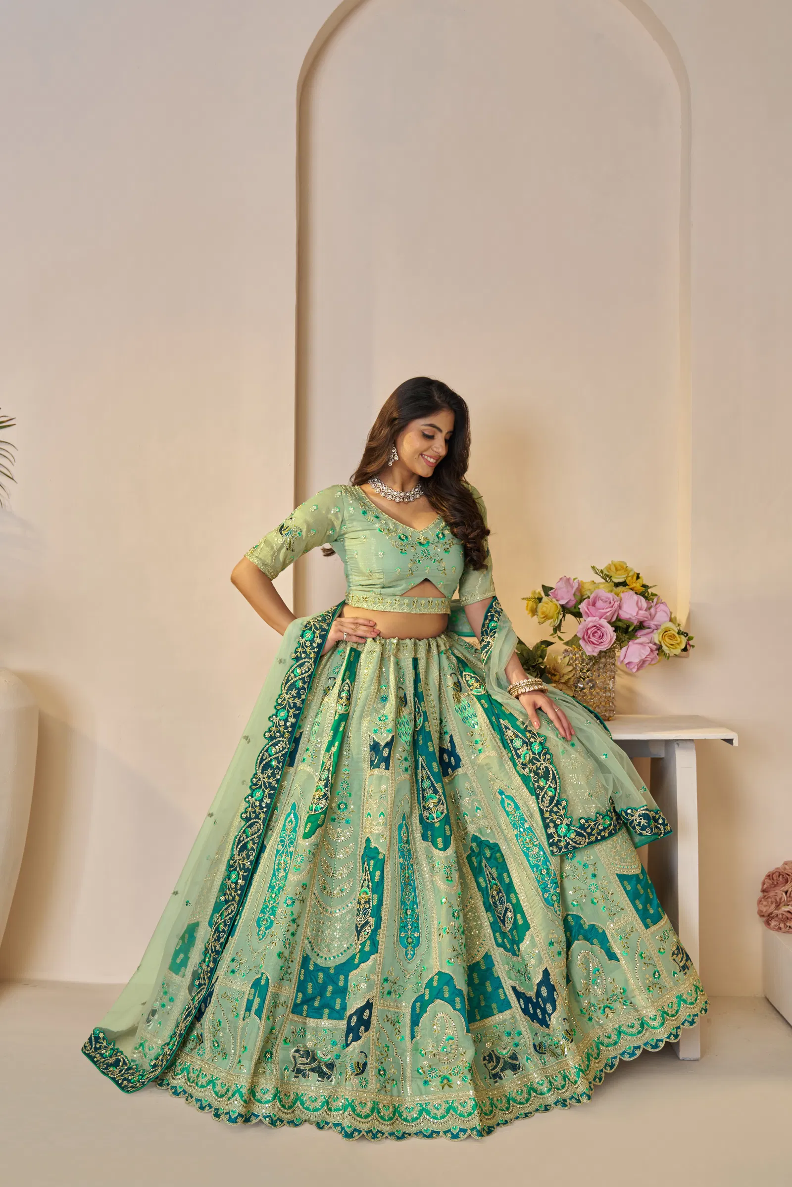 Kf 492 Green Banarasi Silk Indian Bridal Lehenga Best Wholesale Shop In Surat